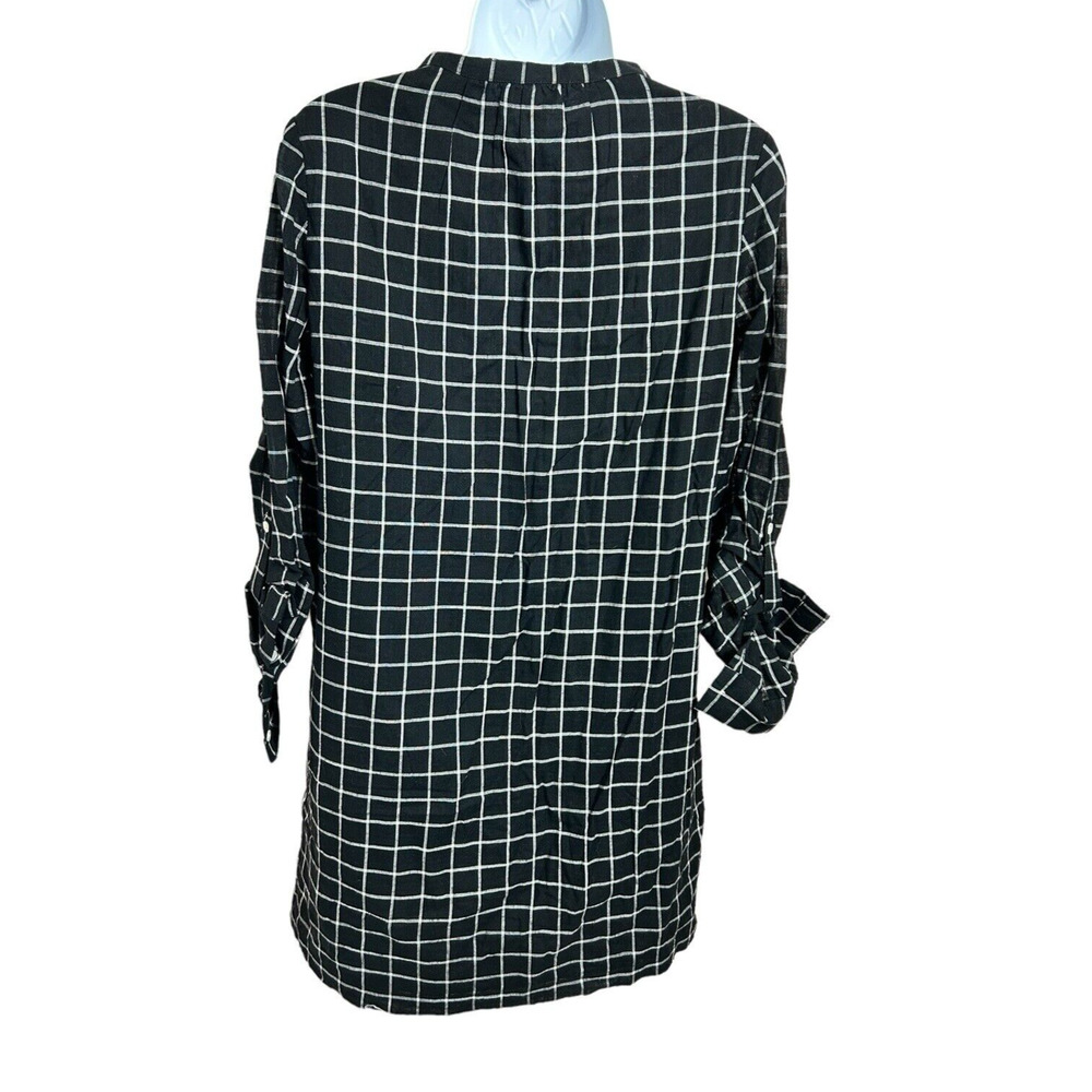 Soft Joie Iselyn Black Plaid Shirt Dress Sz XS Long Roll Tab Sleeves Above Knee - Picture 11 of 11
